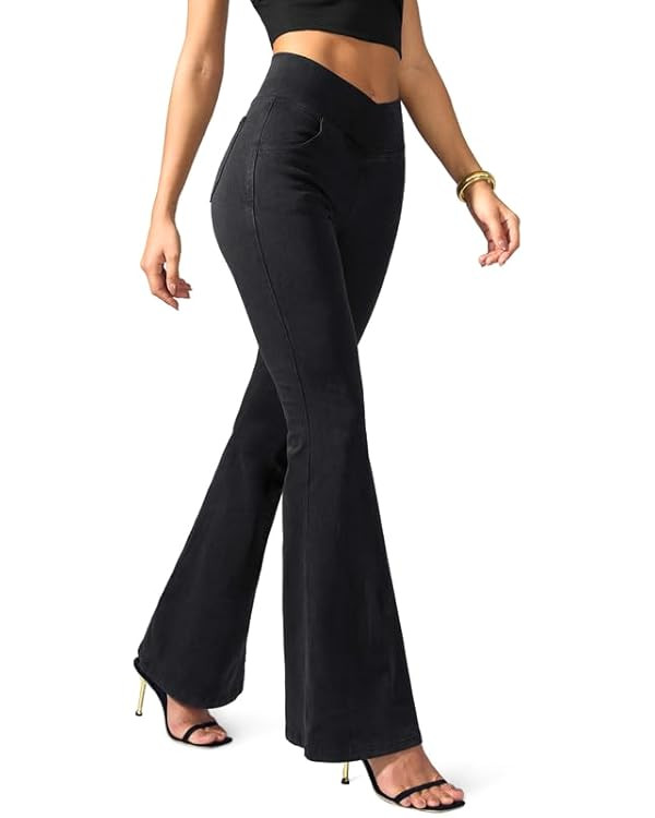 Rammus Flare Jeans for Women Crossover High Waisted Bell Bottom Jeans Trendy Yoga Pants Stretchy ... | Amazon (US)