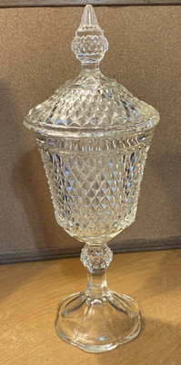 Vtg Indiana Glass "Diamond Point" Apothecary Jar / Pedestal Candy Dish - 16" | eBay US