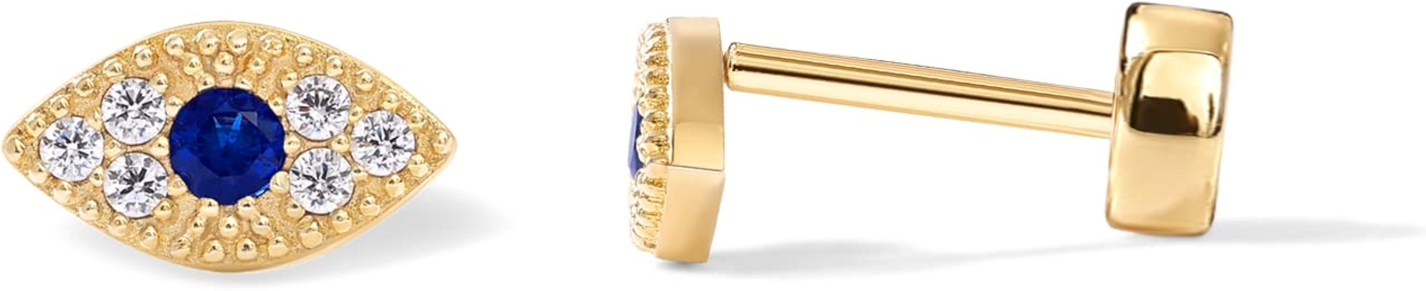 PAVOI 14K Gold Plated Solid 925 Sterling Silver Post Flat Back Stud Earrings for Women | Cartilag... | Amazon (US)