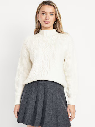 SoSoft Cropped Mock-Neck Cable Sweater | Old Navy (US)