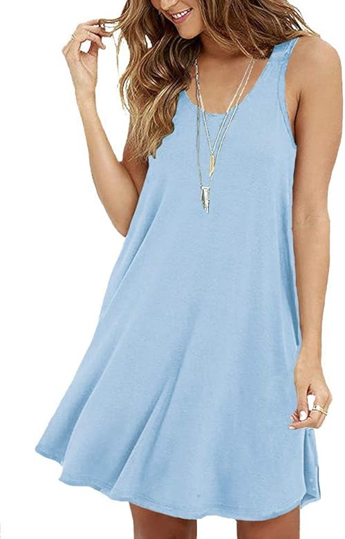 VIISHOW Women's Summer Sleeveless Casual Swing Simple T-Shirt Loose Dresses Beach Dress Cover Ups | Amazon (US)