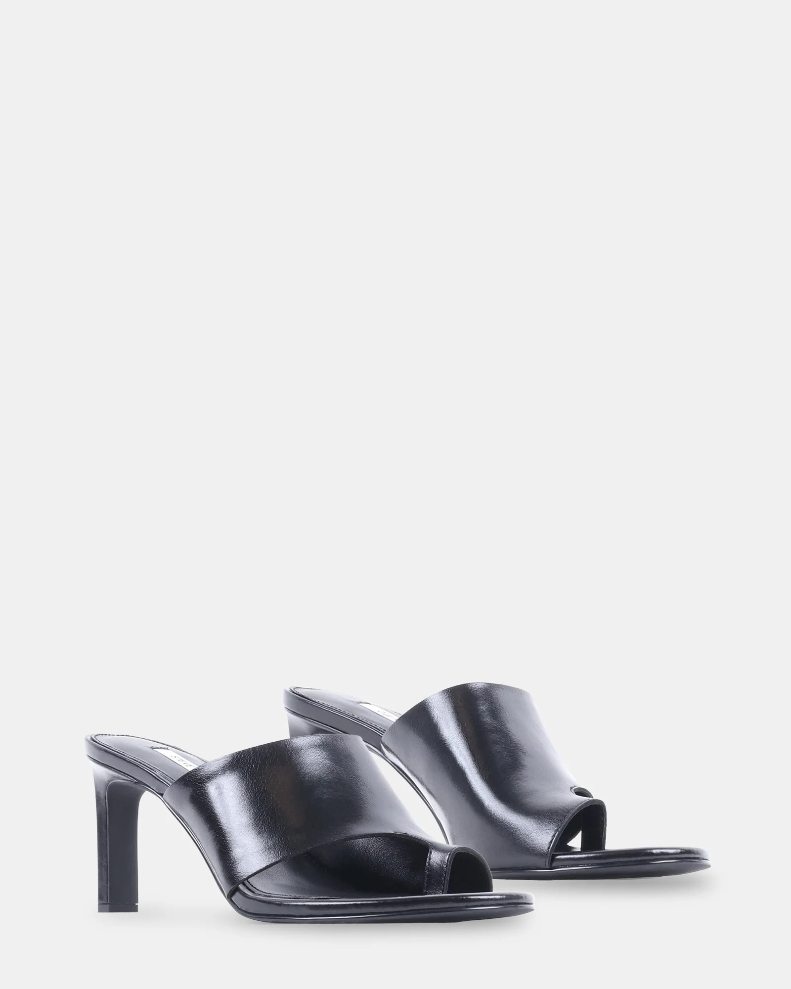 VALENTIN Black Leather Toe-Strap Mule Women's Heel | Steve Madden (US)