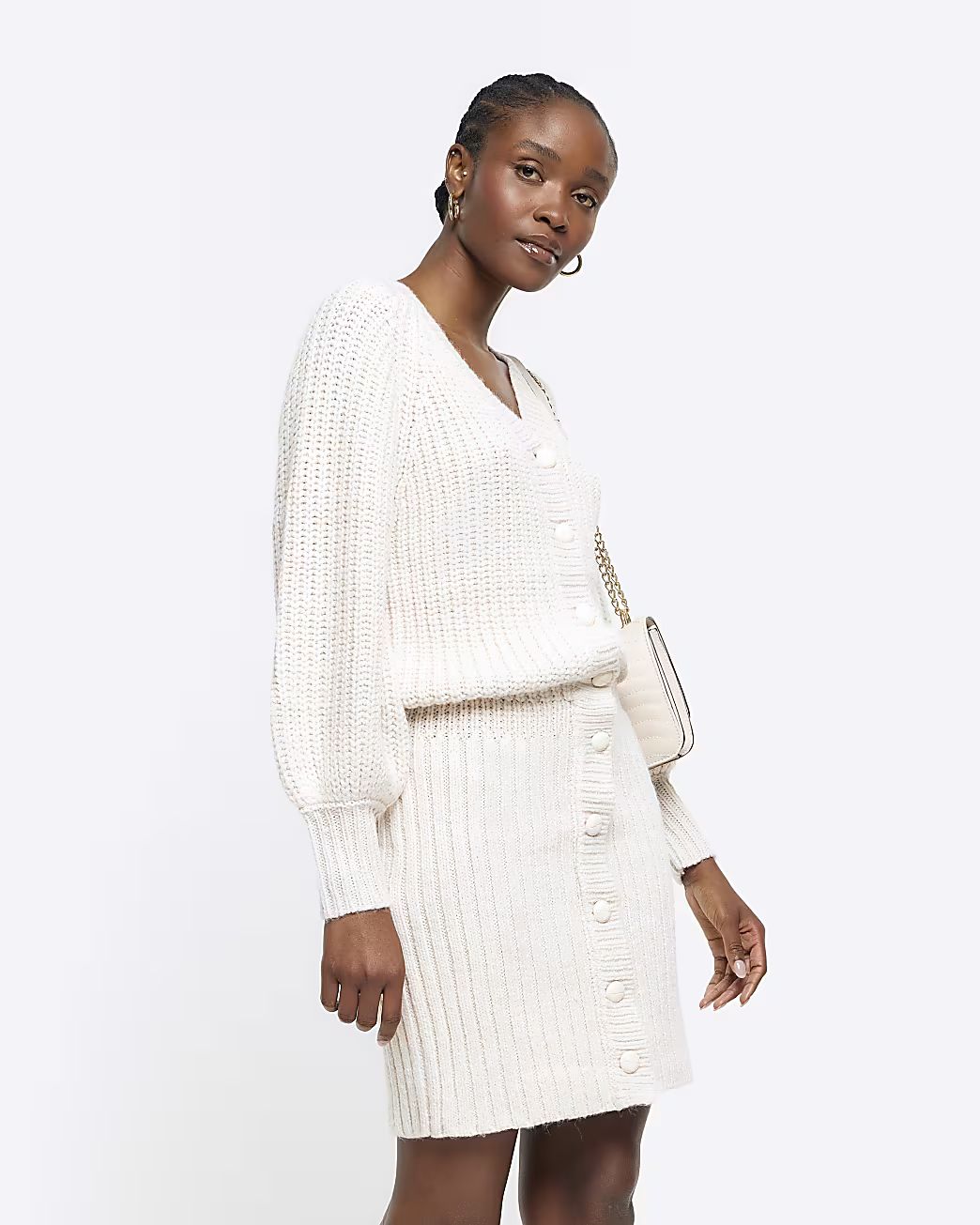 Cream knitted cardigan mini dress | River Island (UK & IE)
