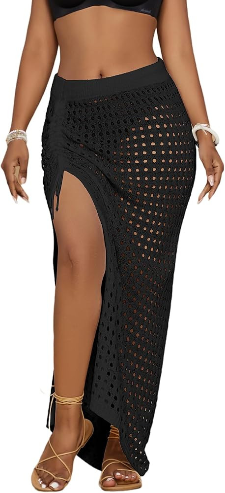 Bsubseach Womens Crochet Cover Up Skirt 2025 Knit Drawstring Long Coverups for Swimwear Elastic W... | Amazon (US)