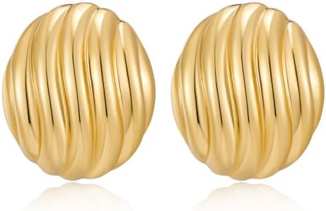 MUYAN Chunky Gold Textured Earrings for Women Trendy Minimalist Large Chunky Studs Fashion Jewelr... | Amazon (US)