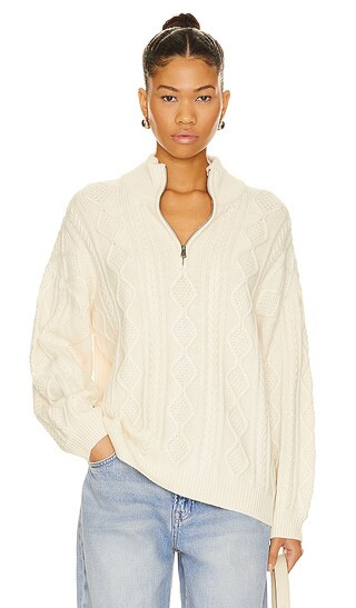 Dakota Half Zip Sweater in White Sand | Revolve Clothing (Global)