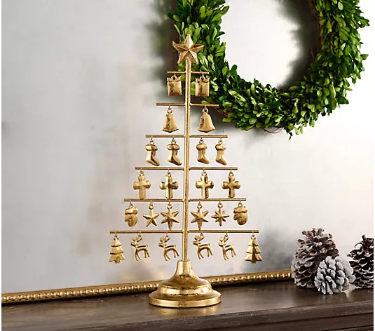 Cozy Cottage by Liz Marie 16.5" Gold Charm Christmas Tree - QVC.com | QVC