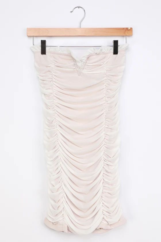 Do the Most White Ruched Mesh Strapless Bodycon Mini Dress | Lulus (US)