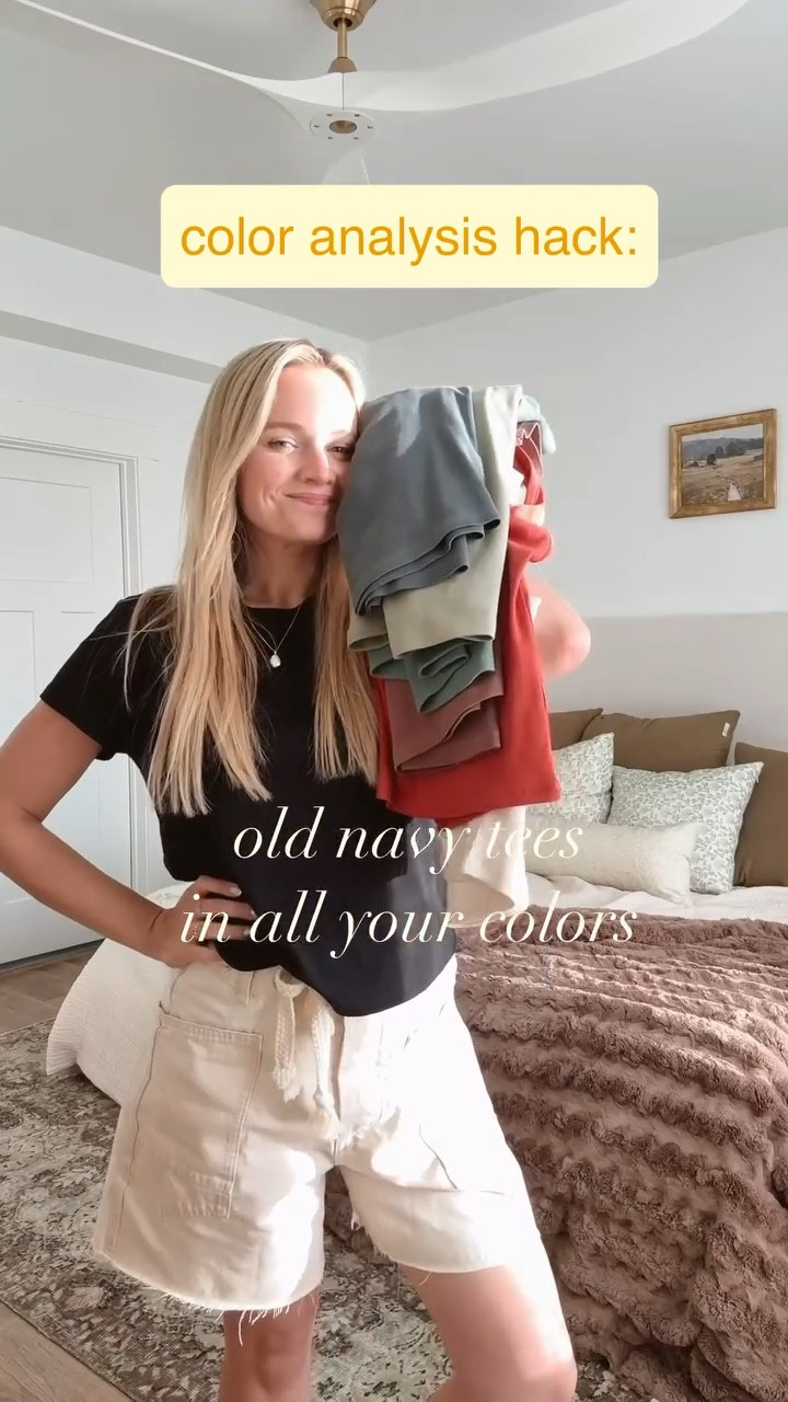 I figured it out. 👏🏼 Once you get your color analysis done, head to @oldnavy with your color swatches and grab all the $10 tees. It’s the easiest way to always have one of your colors on! 🌈 (I’m a true autumn but the way, so if you are too, my ShopMy will be your best friend) #coloranalysis