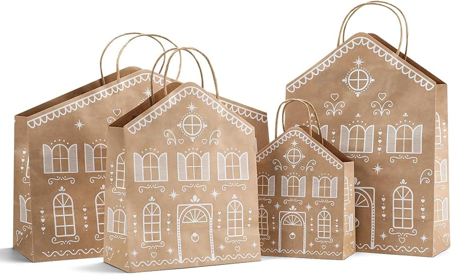 Epakh 24 Pcs Christmas Gingerbread House Gift Bags Kraft Paper Treat Candy Goodies Bags with Hand... | Amazon (US)