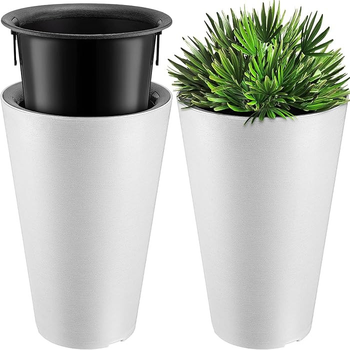 Sieral Set of 2 Tall Outdoor Planters 12 x 18 Inch Large Resin Outdoor Planters for Front Porch F... | Amazon (US)