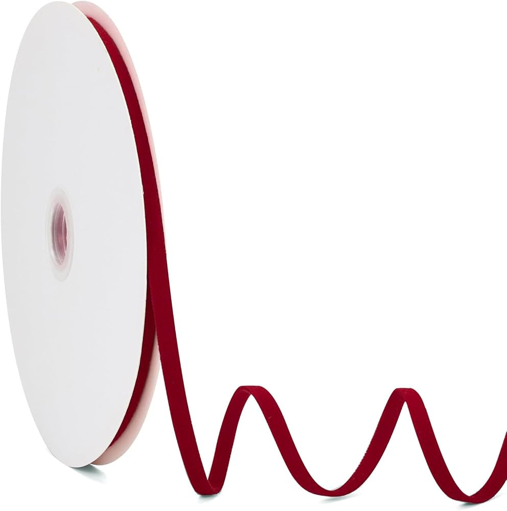 Burgundy Velvet Ribbon Double Faced, 1/4 Inch x 20Yd, Great for Christmas, Wedding Decoration, Gi... | Amazon (US)