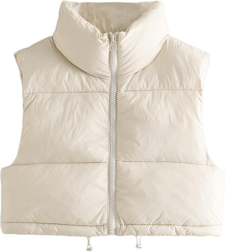 Yidarer Women's Full Zip Up Warm Crop Vest Sleeveless Puffer Vest Lightweight Padded Gilet | Amazon (US)