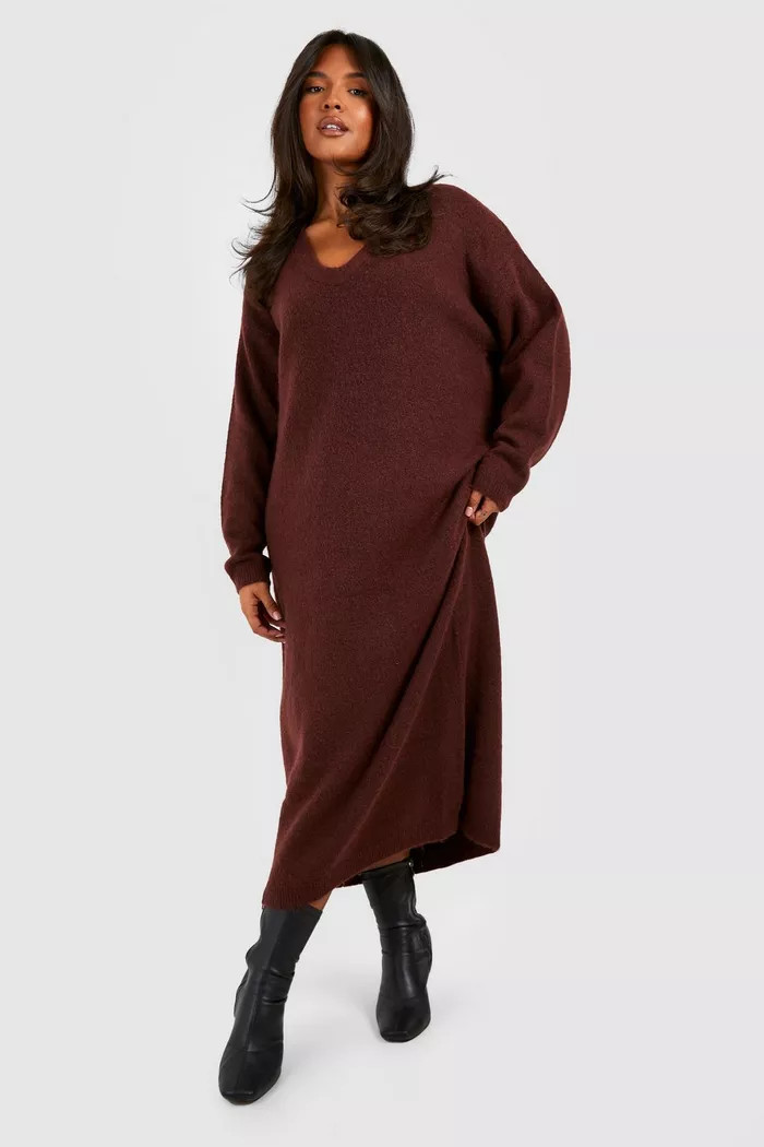 Plus Slouchy Soft Knit Maxi Knitted Dress | boohoo (US & Canada)