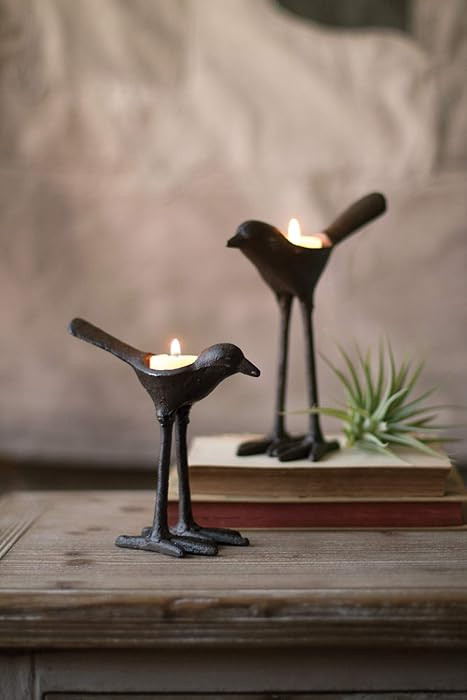 Kalalou CYB1131 Set of Cast Iron Bird Tea Light Holders, One Size, Brown | Amazon (US)