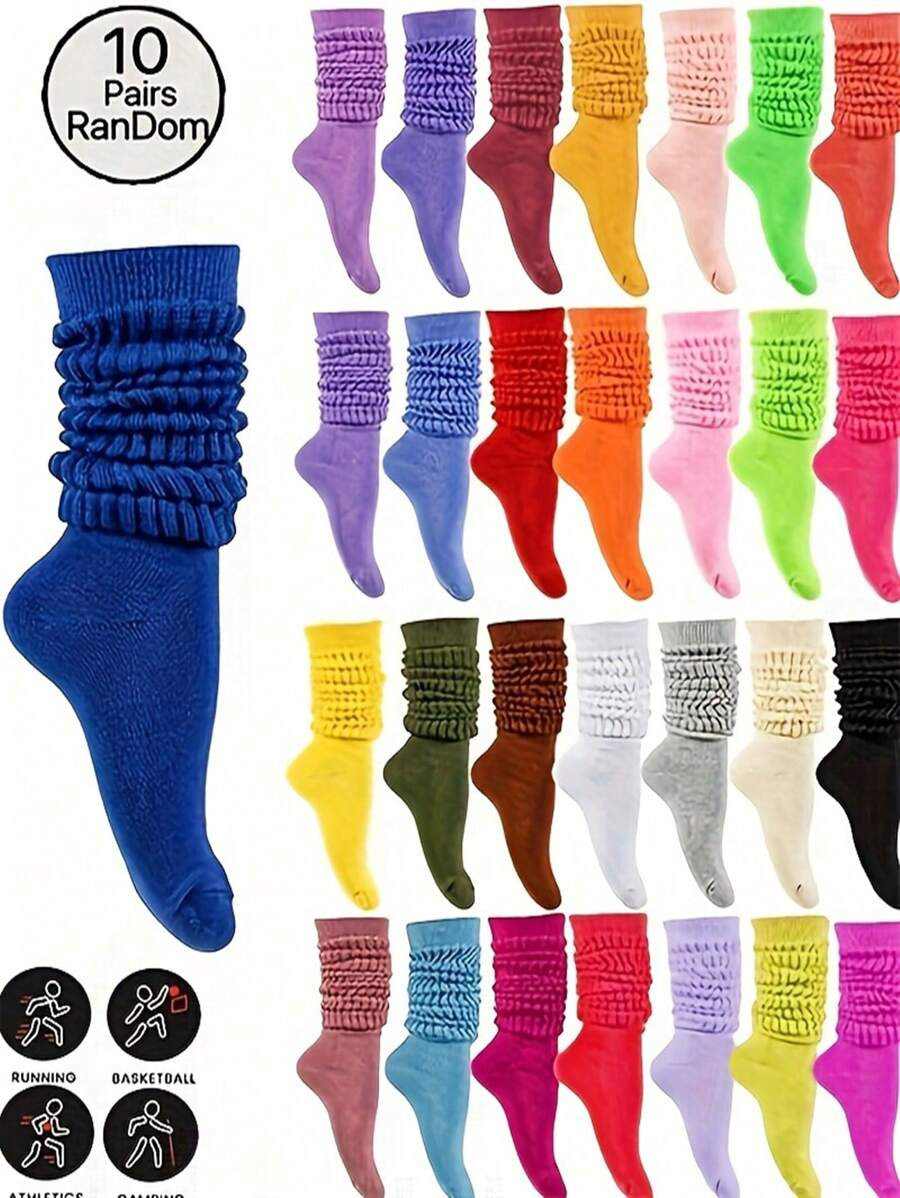 10 Pairs Women Socks, Random Multi-Color Matching Ankle/Knee High Socks, Comfortable, Breathable,... | SHEIN
