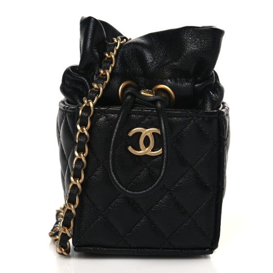 CHANEL Calfskin Quilted Mini Drawstring Bucket Bag Black | FASHIONPHILE (US)