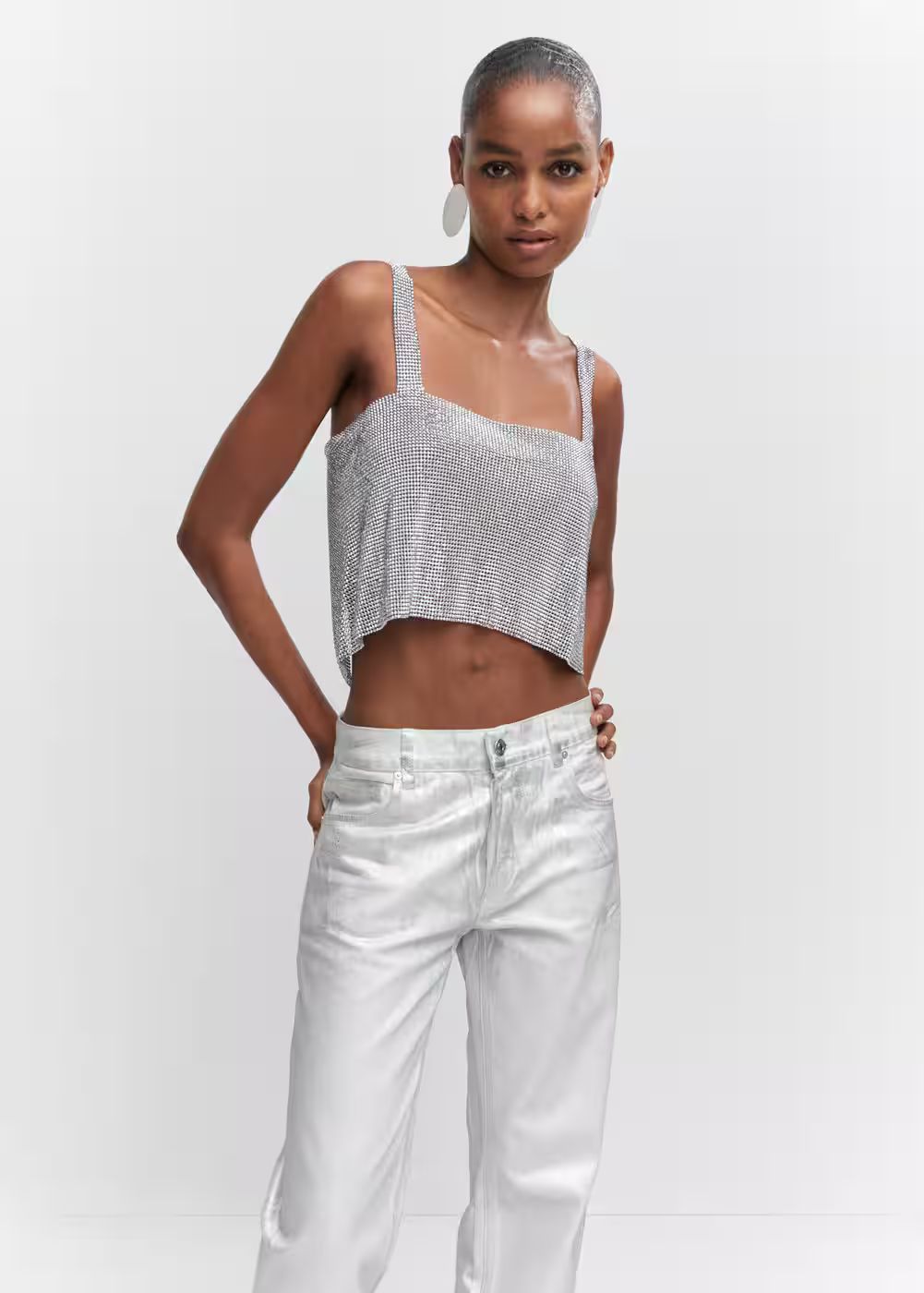 Crystal mesh top -  Women | Mango United Kingdom | MANGO (UK)