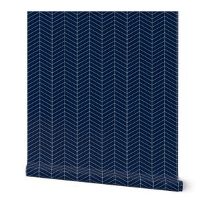 Herringbone // Navy Wallpaper bylittlearrowdesign | Spoonflower
