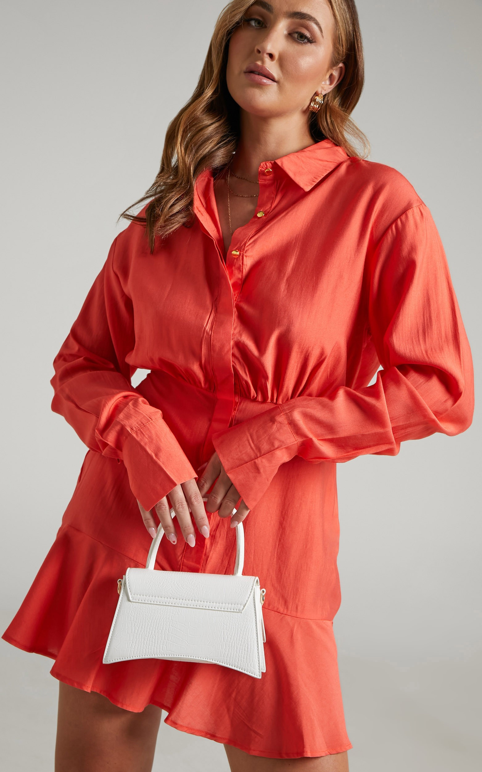 Jervin Collared Button Down Mini Shirt Dress in Oxy Fire | Showpo | Showpo - deactived