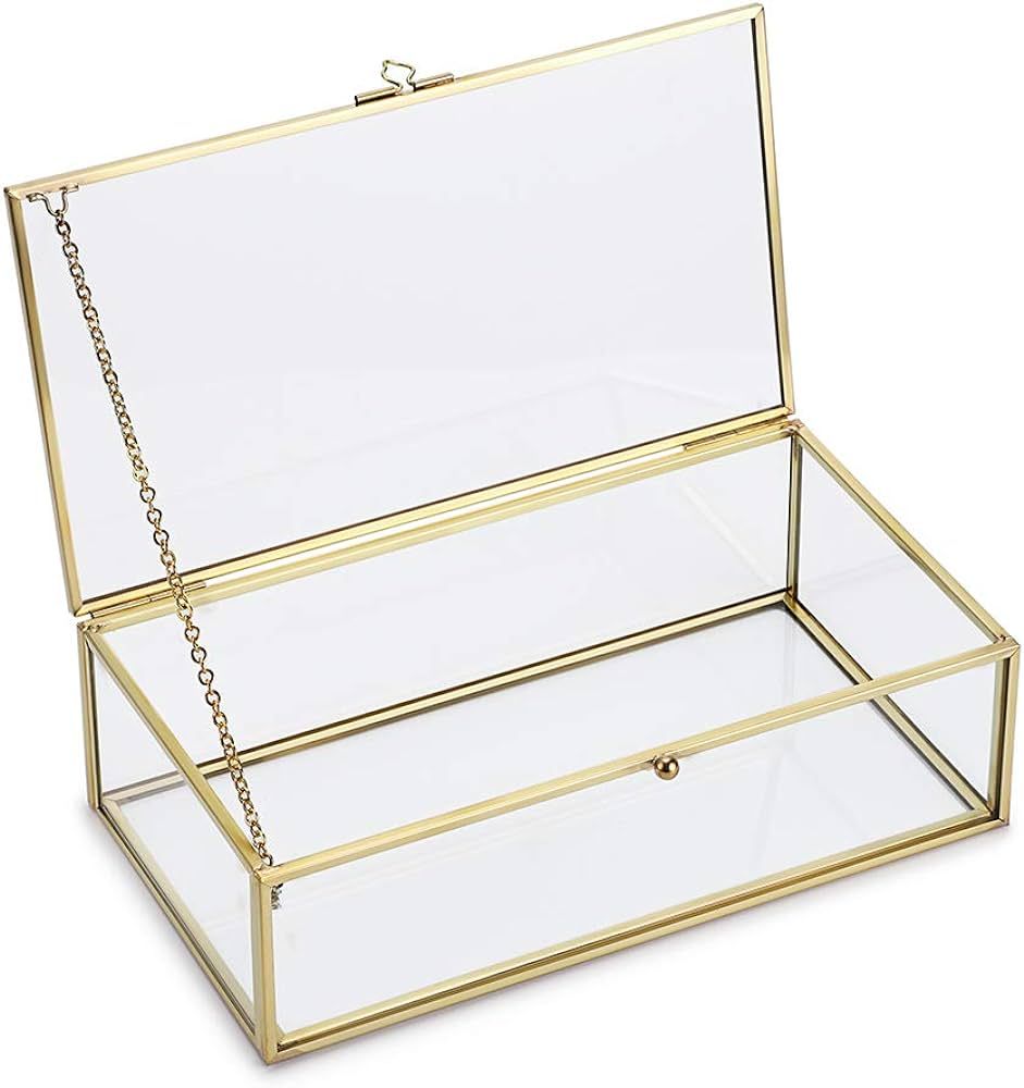 Hipiwe Vintage Glass Keepsake Box, Rectangle Jewelry Display Organizer Box Vanity Lidded Box Home... | Amazon (US)
