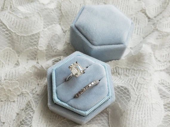 Velvet Ring Box, Baby Blue | Hexagon Double Ring Box | Wedding Ring & Engagement Ring Box, Ring B... | Etsy (US)