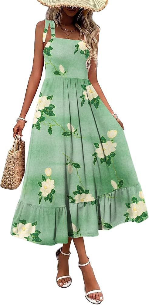 Zeagoo Women Summer Maxi Dress with Pockets 2025 Spaghetti Strap Sundress Casual Flowy Boho Dress... | Amazon (US)