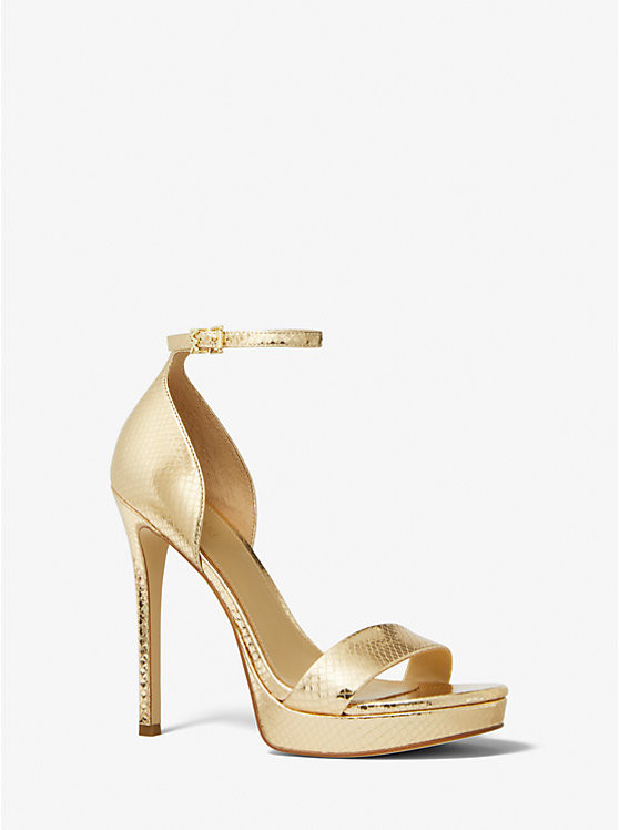 Jordyn Metallic Snake Embossed Leather Platform Sandal | Michael Kors US
