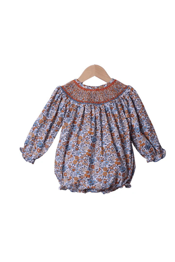 Smocked Heirloom Fall Floral Long Sleeve Bubble | The Smocked Flamingo
