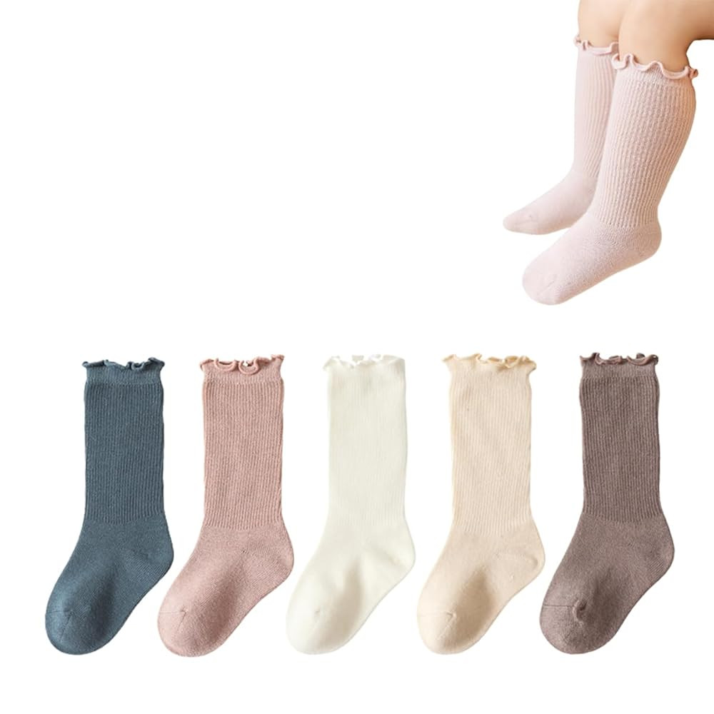 Baby Toddler Girls Ruffle Socks Newborn Infant Girl's Knee High Solid Cotton Long Socks | Amazon (US)