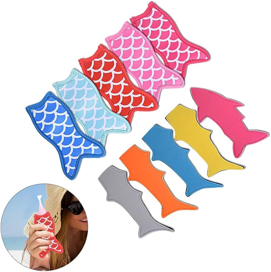 10 Pieces Ice Pop Holders Popsicle Holder Bags Mermaid and Shark Ice Pop Sleeves Freezer Pop Hold... | Amazon (US)