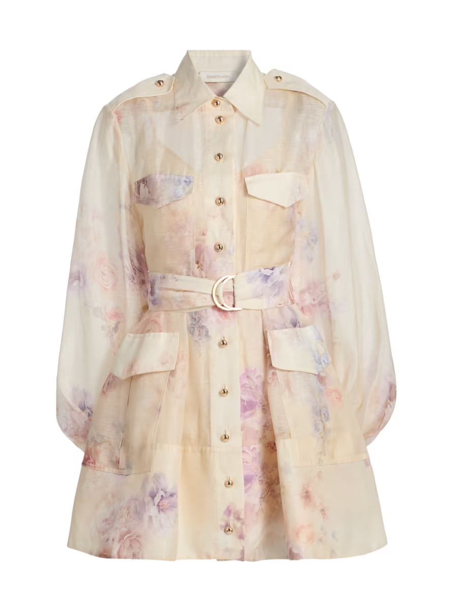 Hypnotic Printed Linen-Silk Tie-Waist Minidress | Saks Fifth Avenue