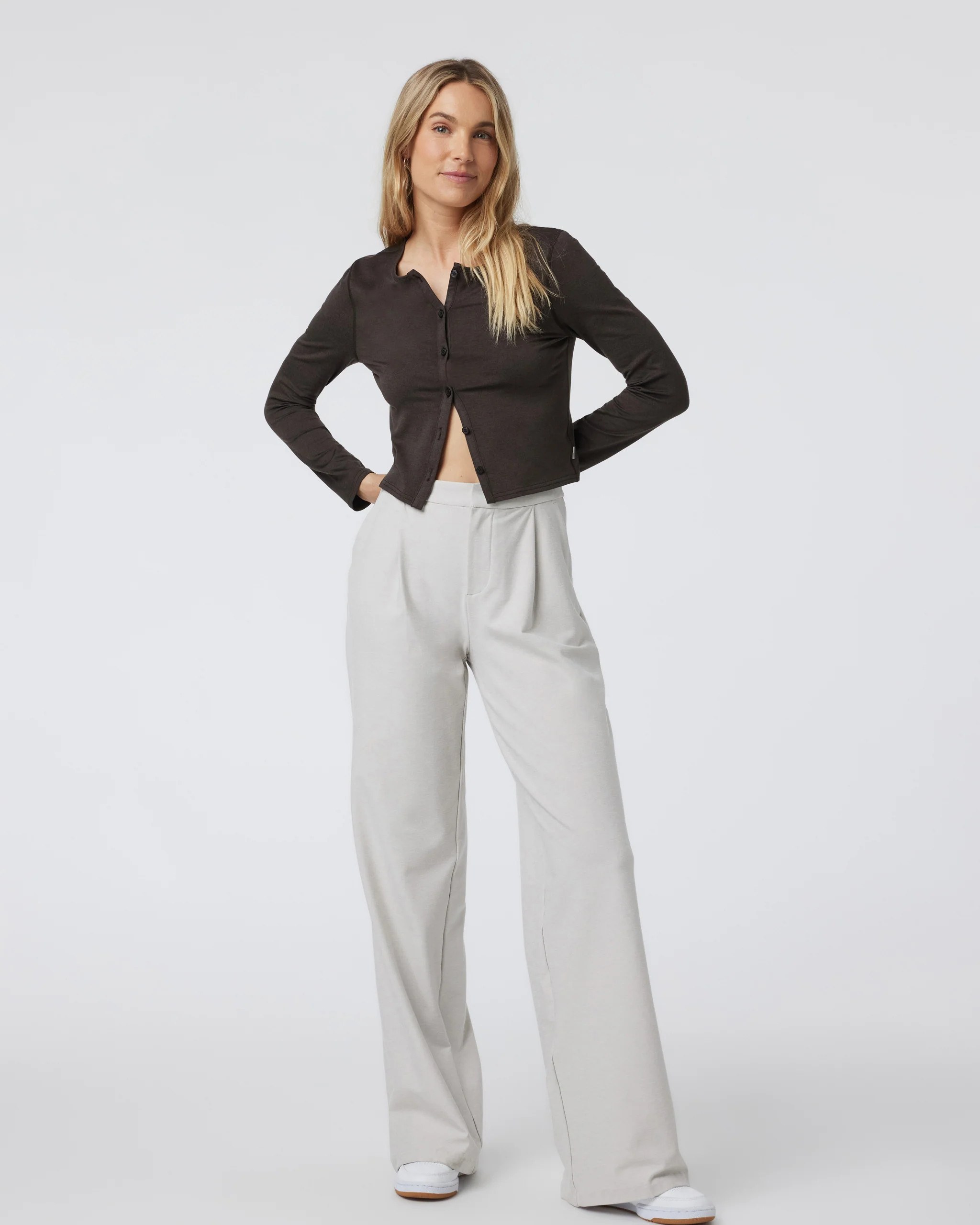 Halo Cardigan | Dark Java Heather Fitted Cardigan | Vuori | Vuori Clothing (US & Canada)