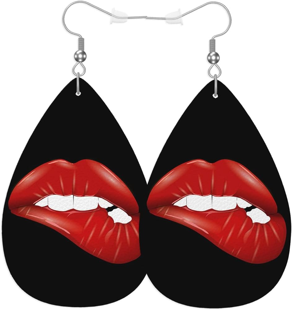Vosach Red Lips Fashion Faux Leather Earrings Beautiful Woman Sexy Red Lip White Teeth Wedding Te... | Amazon (US)