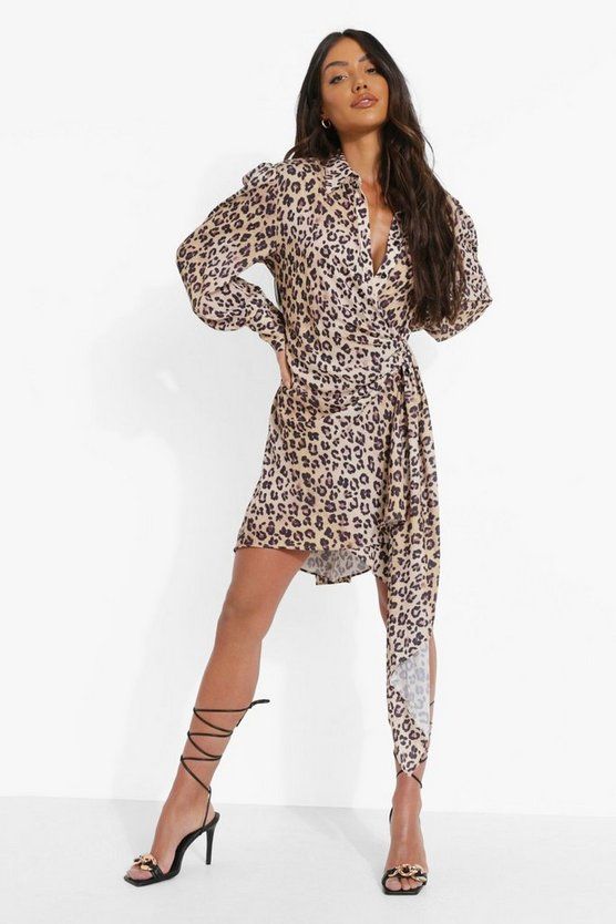 Plus Statement Draped Leopard Shirt Dress | Boohoo.com (US & CA)