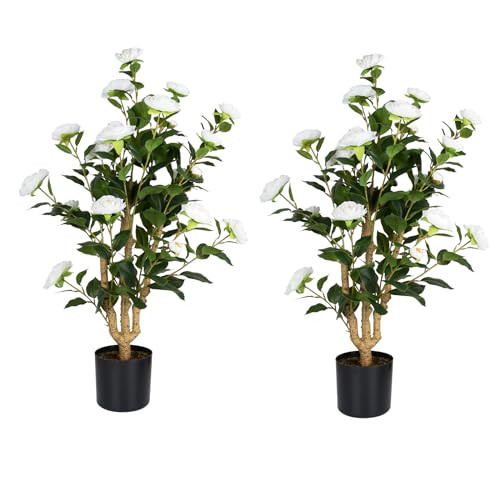 Romantic Season 2Pack Artificial Camellia Tree 3FT, White Faux Camellia Plant Fake Potted Camelli... | Amazon (US)