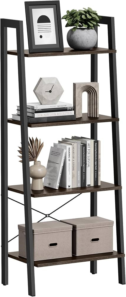 VASAGLE Ladder Shelf, 4-Tier Bookshelf, Storage Rack, Bookcase with Steel Frame, for Living Room,... | Amazon (US)
