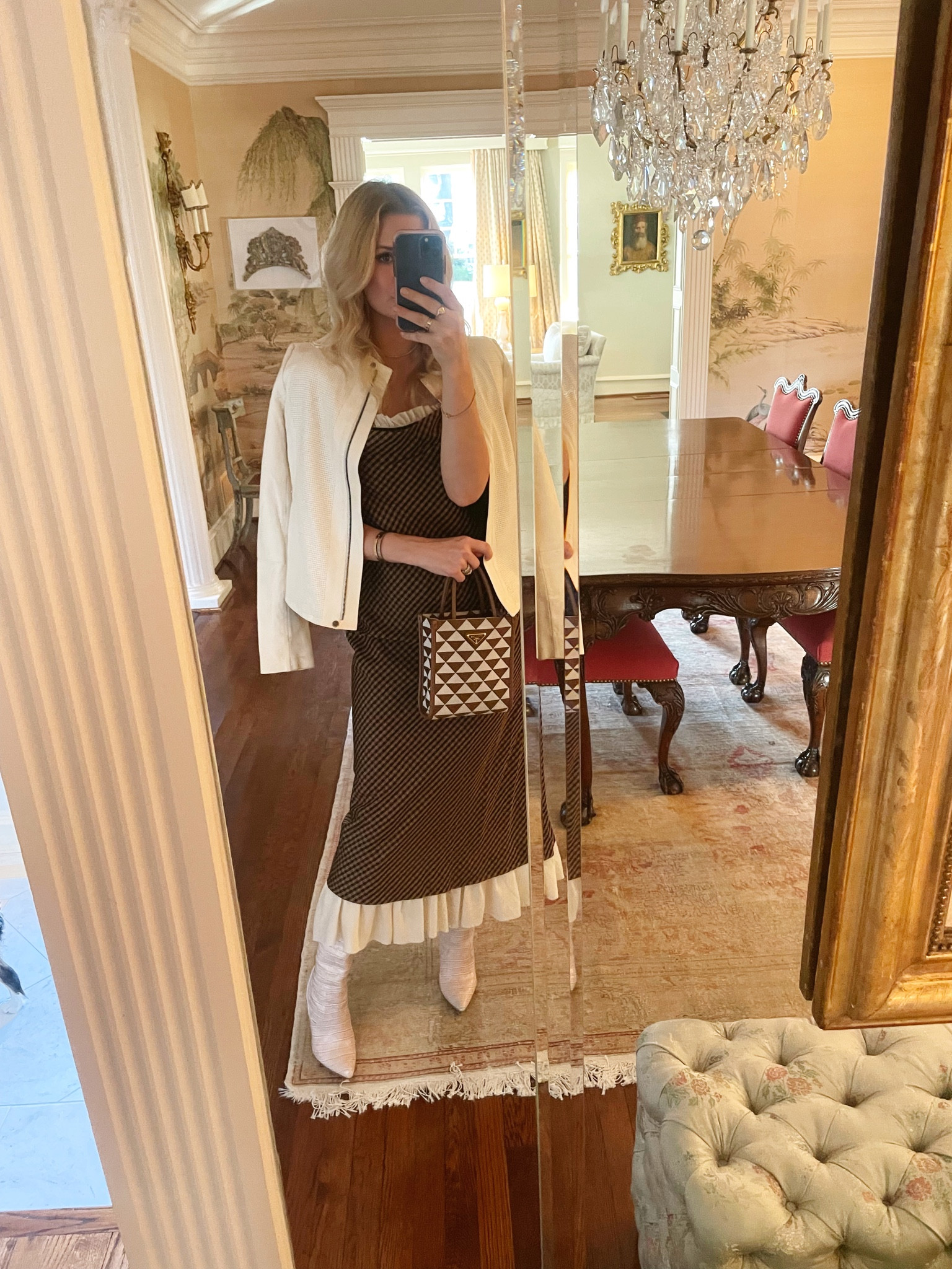 Size down in the dress! Runs big in the stomach area. Wearing a size 2 for reference. 
*Cream leather jacket is old Vince.

#LTKunder100 #LTKstyletip #LTKshoecrush