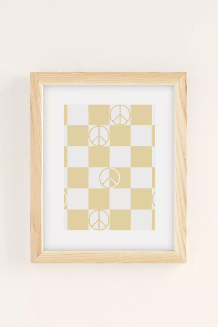 gnomeapple Checkered Peace Sign Sand Color Art Print | Urban Outfitters (US and RoW)