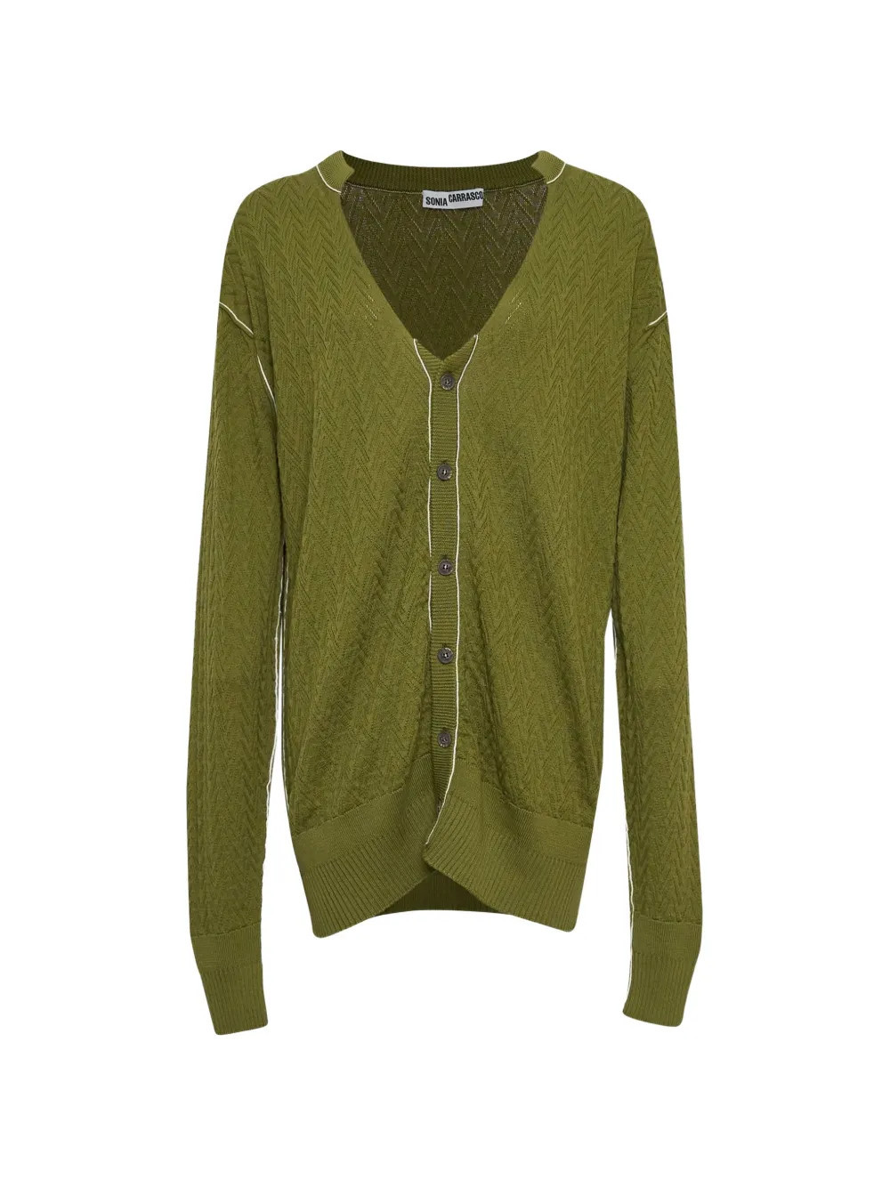 SONIA CARRASCO chevron-knit piped-trim cardigan - Green | Farfetch Global