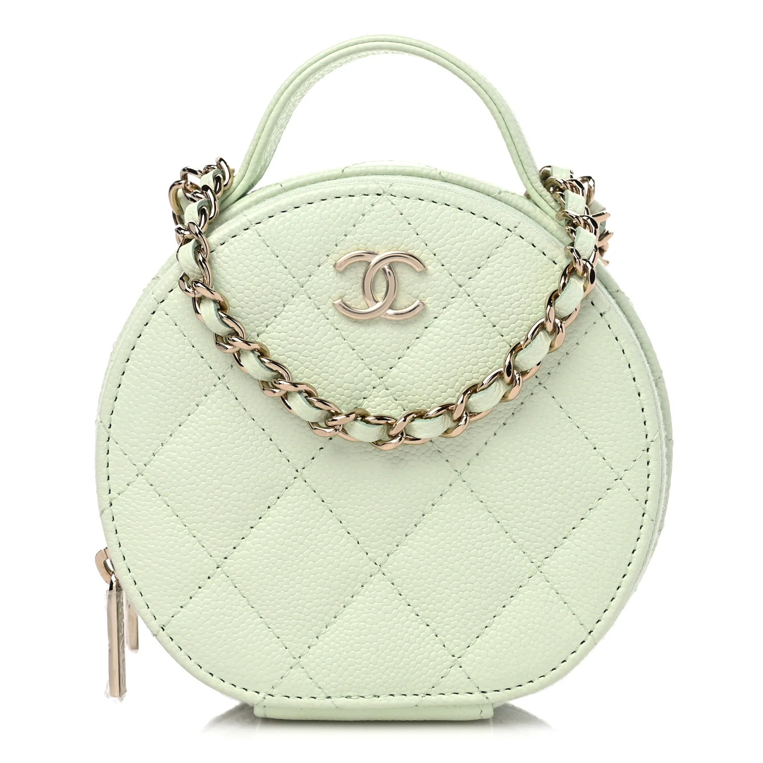 Caviar Quilted Round Handle With Care Vanity With Chain Light Green | FASHIONPHILE (US)