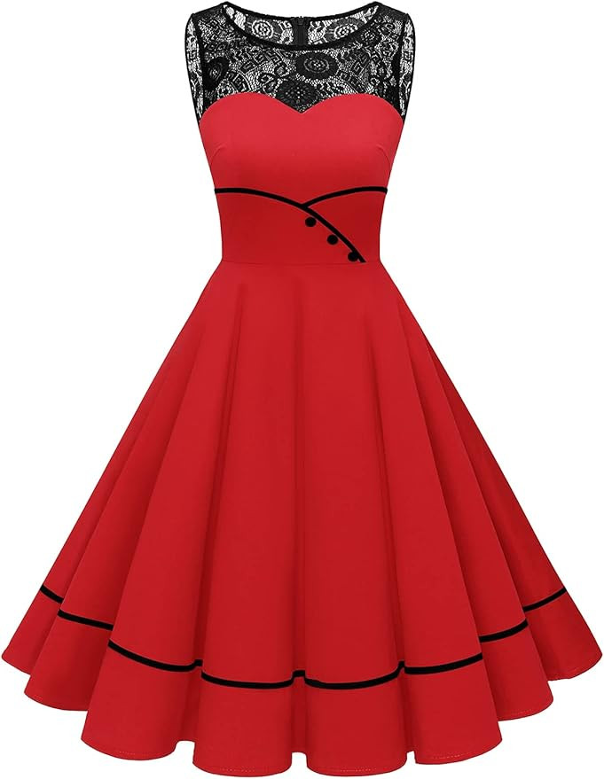 Bbonlinedress Women's 50s Vintage Floral Lace Retro Rockabilly Sleeveless Round Neck Cocktail Par... | Amazon (US)