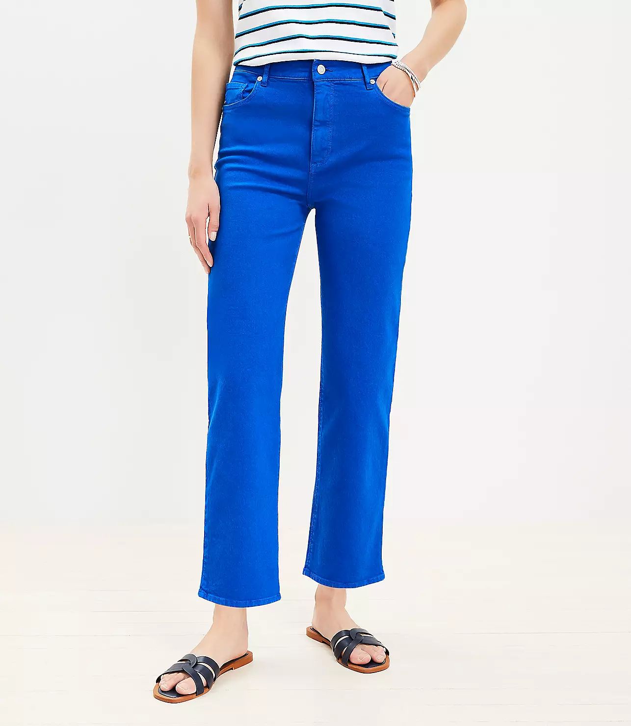 High Rise Straight Jeans in Cobalt Current | LOFT