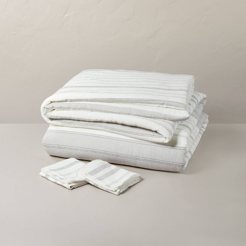 Alternating Pinstripe Comforter & Sham Set Gray/Cream - Hearth & Hand™ with Magnolia | Target