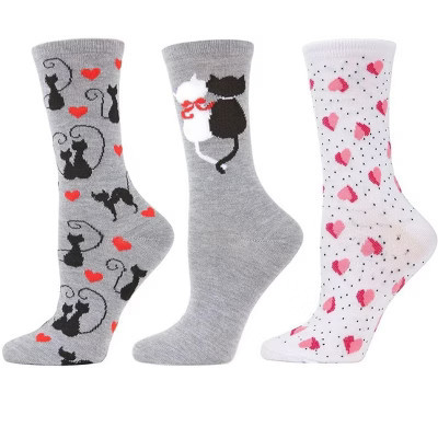 MeMoi 3 Pair Bundle Women's Valentine's Day Crew Socks Gray-Gray 9-11 | Target