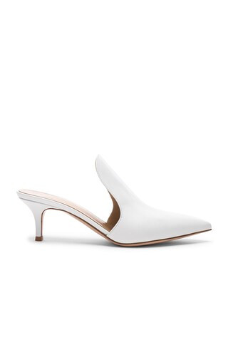 Gianvito Rossi Leather Aramis Kitten Heel Mules in White | FWRD 