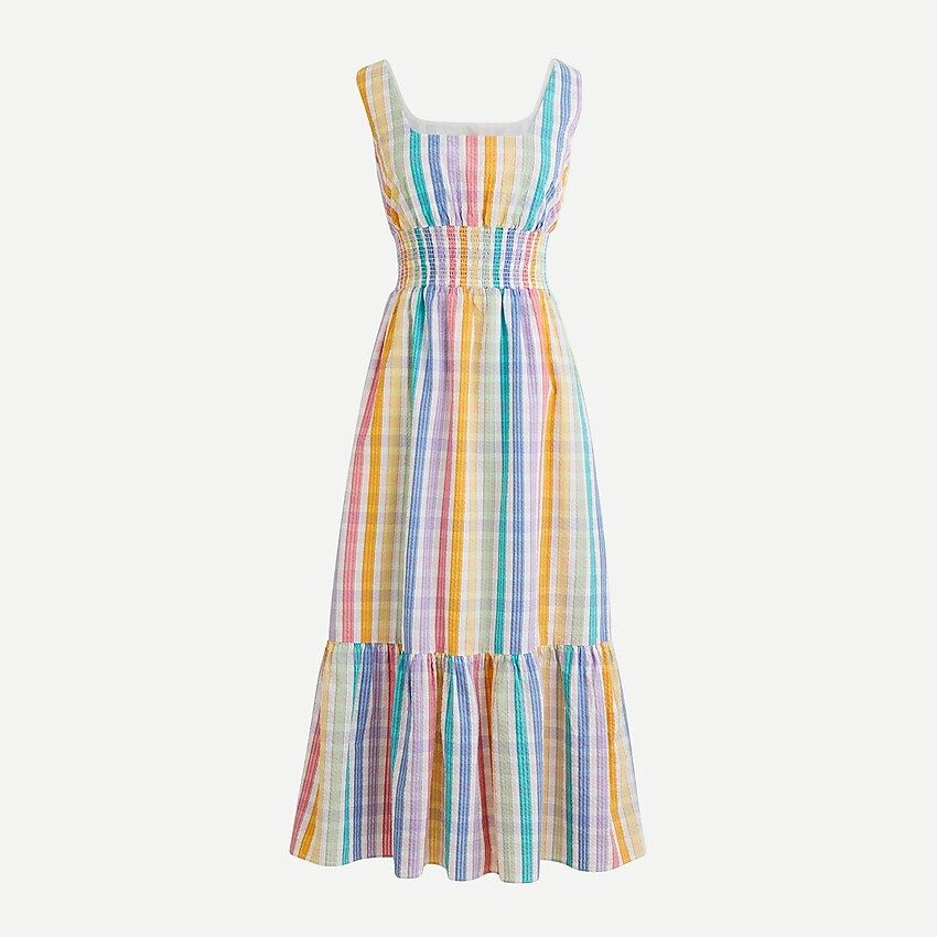 Square-neck dress in rainbow gingham | J.Crew US