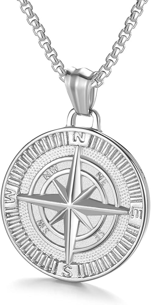 Men's Compass Pendant Necklace Stainless Steel Navigator Forged for Male Jewelry | Amazon (US)