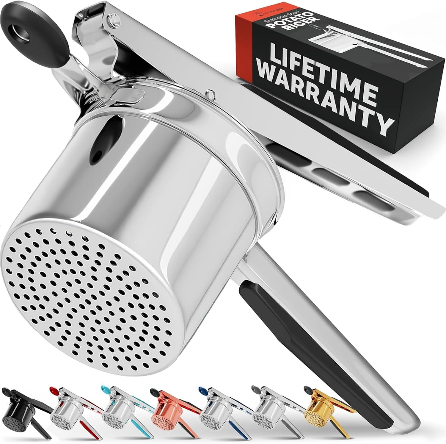 PriorityChef Large 15oz Potato Ricer, Heavy Duty Stainless Steel Potato Masher and Ricer Kitchen Tool, Press and Mash Kitchen Gadget For Perfect Mashed Potatoes - Everytime | Amazon (US)