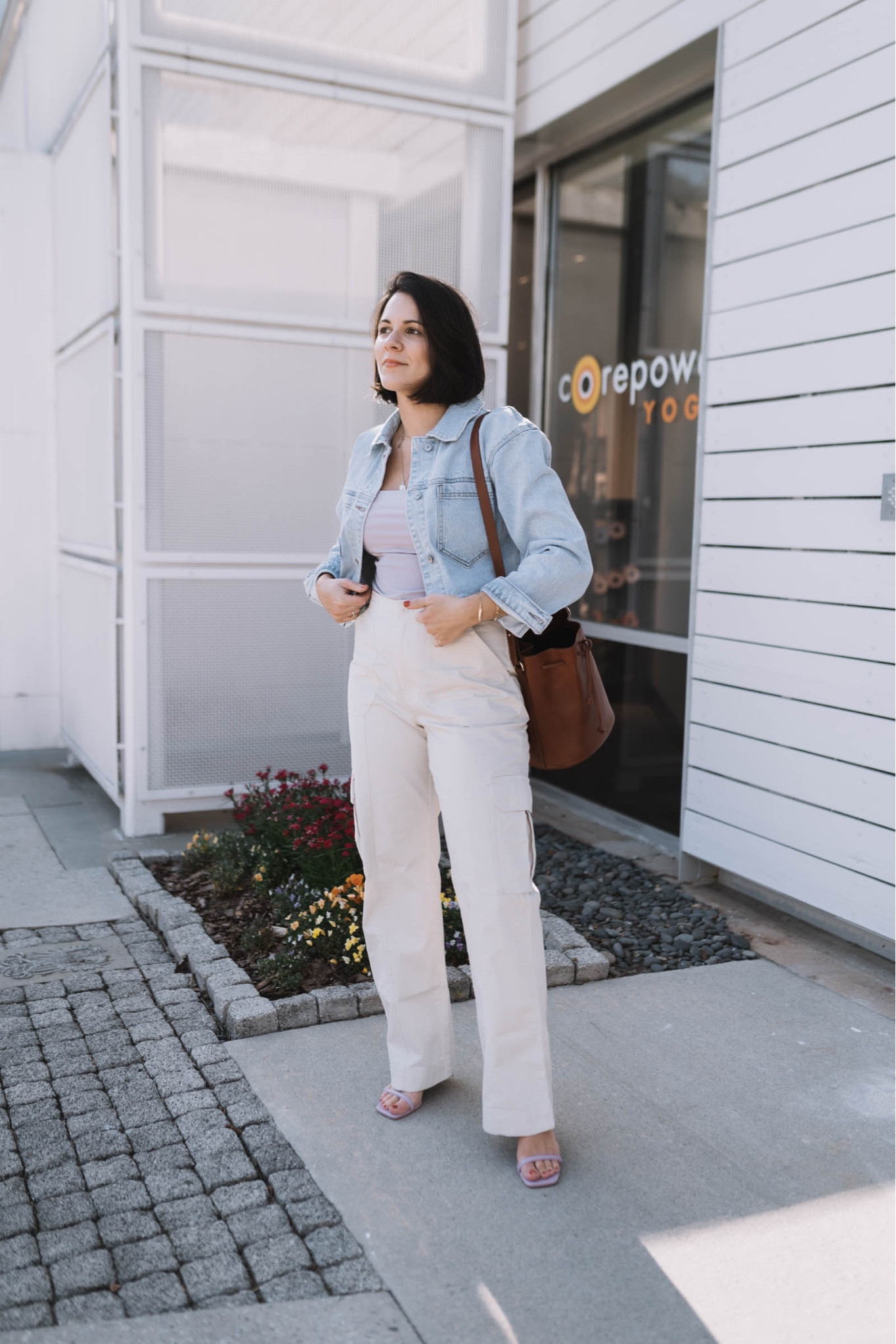 How to style cargo pants for sprint. Pair with a strappy heeled sandal and a fitted tank. Layer on a third piece like a cropped denim jacket - jacket and pants from abercrombie. I sized up in the cargo pants. #cargopants #denimjacket 

#LTKFind #LTKstyletip #LTKunder100